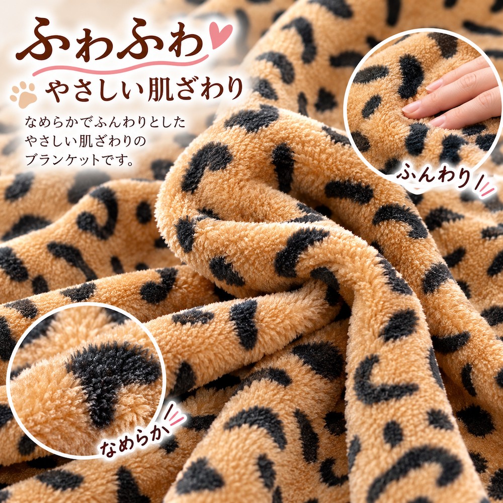ヒョウ柄ブランケット ふんわりやわらかな肌ざわり