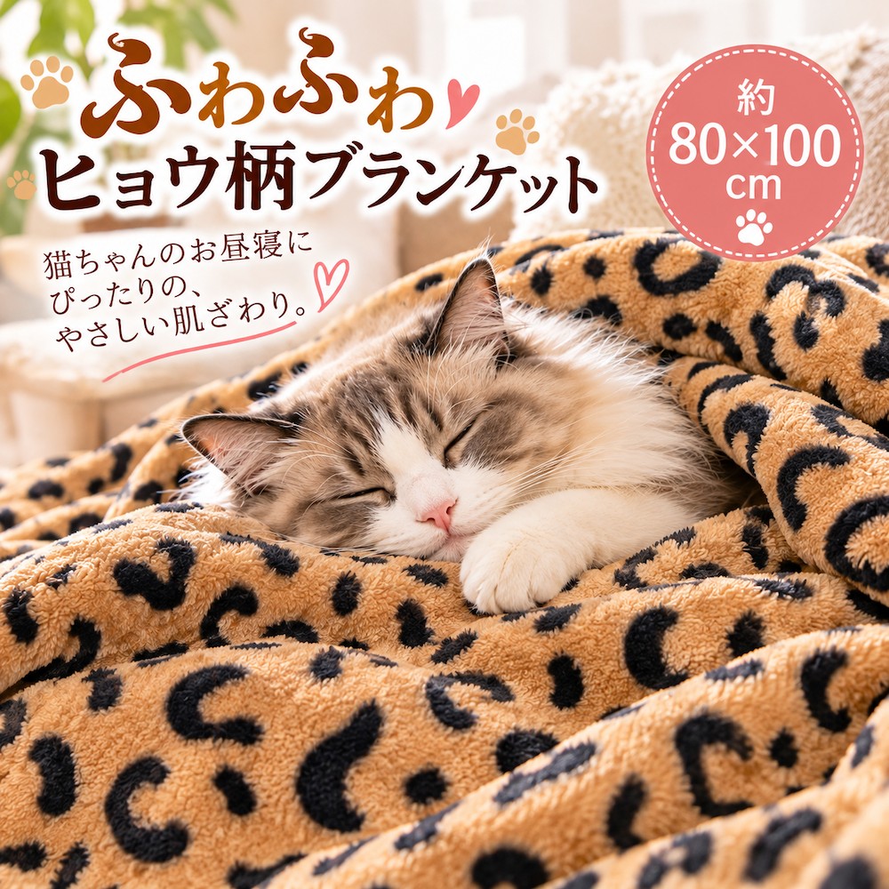 ふわふわヒョウ柄ブランケット 80×100cm